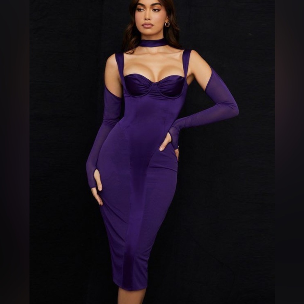 Purple Mini Dress Elegant Long Sleeve Mesh